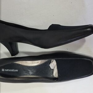 Naturalizer Black Women's Heels Sz 12WW Leather Fabric Square Toe Cushion Office